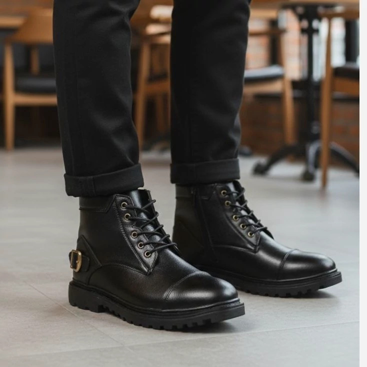 نیم بوت مردانه چرم مدل پالرمو ضد آب و دوردوخت