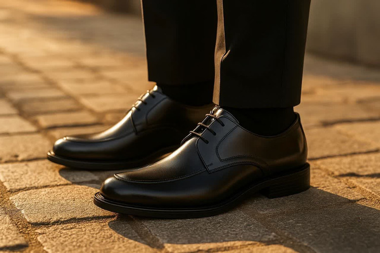 کفش چرم مجلسی و رسمی بندی مردانه مدل ساعتی